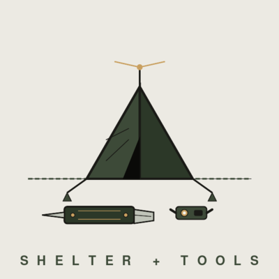Shelter and tools kit illustration